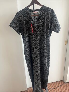 NWT Mangal Kaftan Lounge Dress Nightgown Sleepwear Floral Black & Gray XL